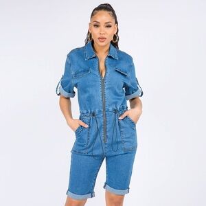 American Bazi Blue Denim Romper